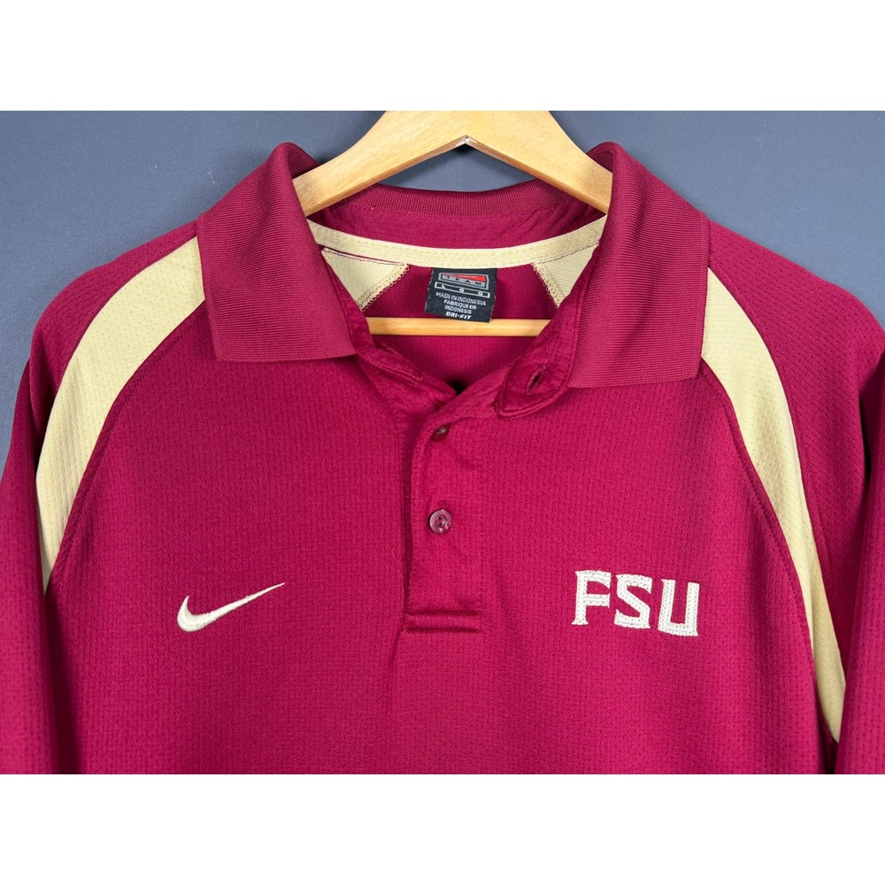 Nike FSU Florida State Seminoles Long Sleeve Polo Shirt Mens Large Garnet Gold